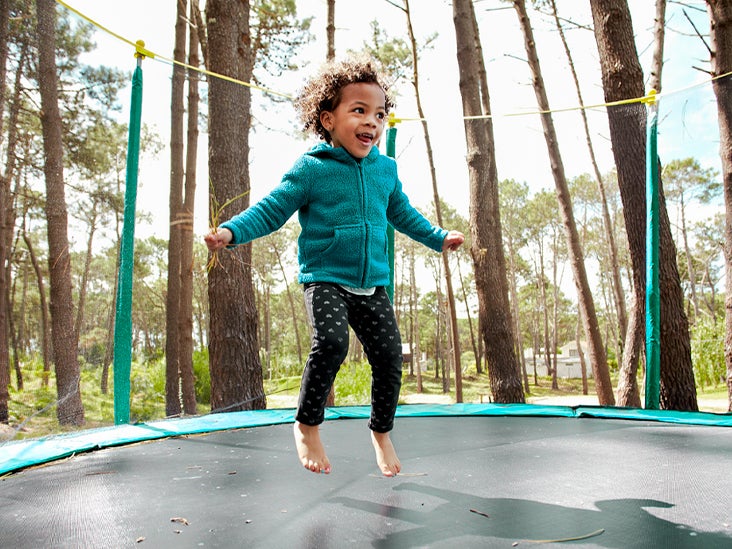 Girls jumping on trampolines