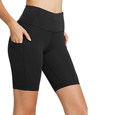 yeuG Workout Shorts for Women Two Pockets-8 High Waisted Biker Yoga Running Shorts 21#1 Pack Black, Medium 