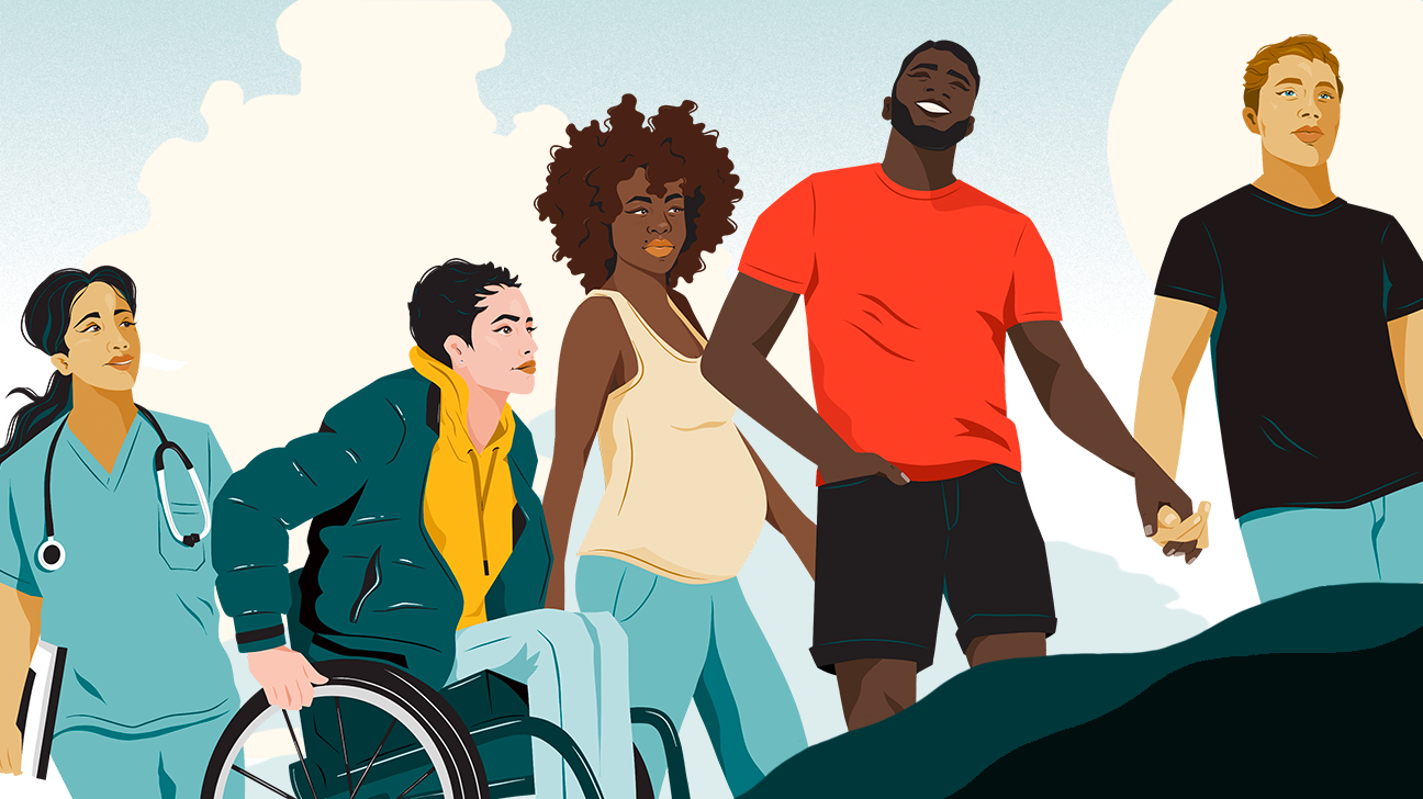 Five different health seekers that represent a range of ages, backgrounds, and identities.