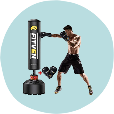 Male boxer using the FITVEN Freestanding Punching Bag