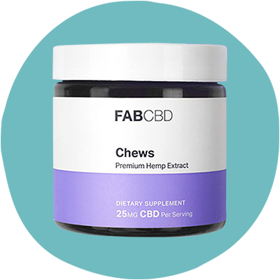 Front of FAB CBD Chews Anytime CBD gummies container
