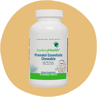 Bottle with front label of Seeking Health Optimal Prenatal Chewables