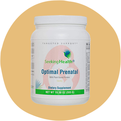 Container of Seeking Health Optimal Prenatal Protein Powder