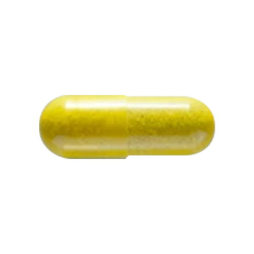 Close up of a yellow Care/of vitamin C capsule