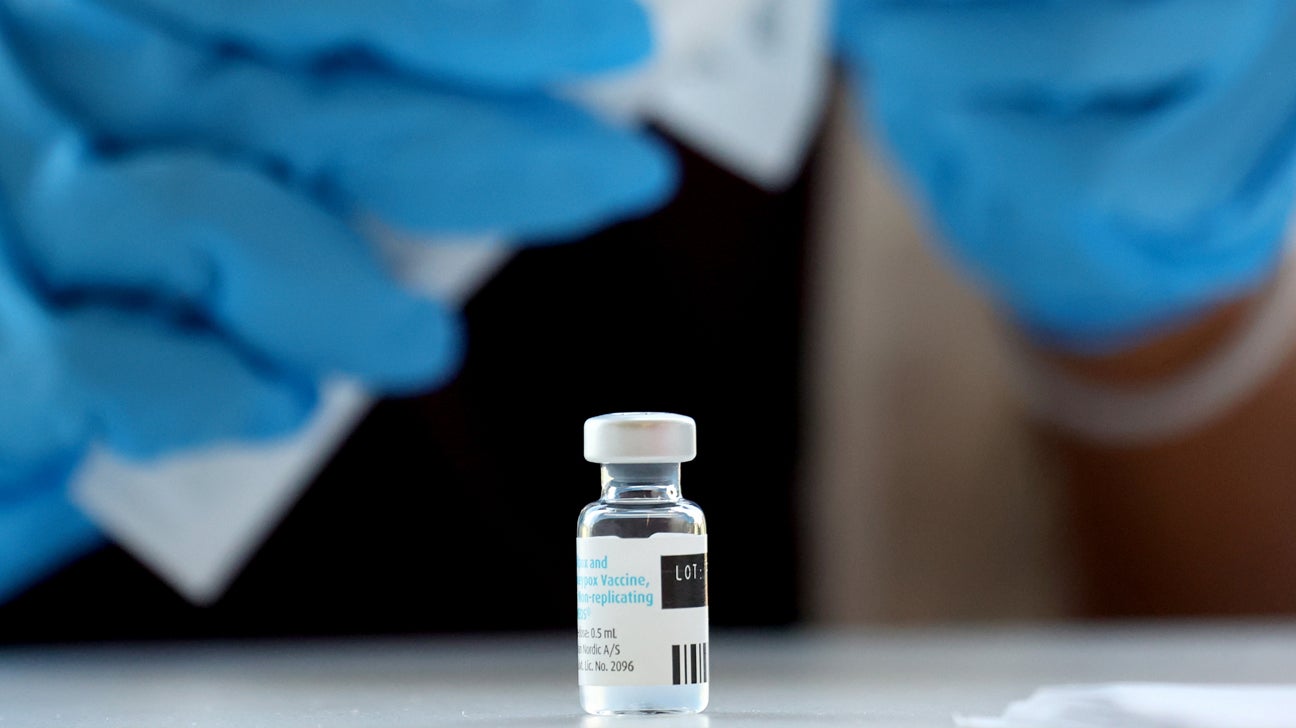 A vial of the Jynneos vaccine.
