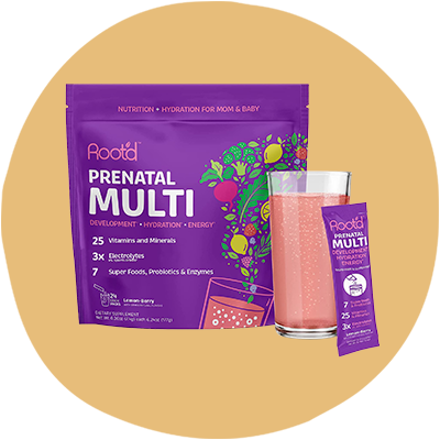Individual packet of Root’d Prenatal Multivitamin Fizzy Drink Mix