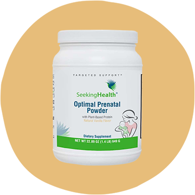 Container of Seeking Health Optimal Prenatal Protein Powder