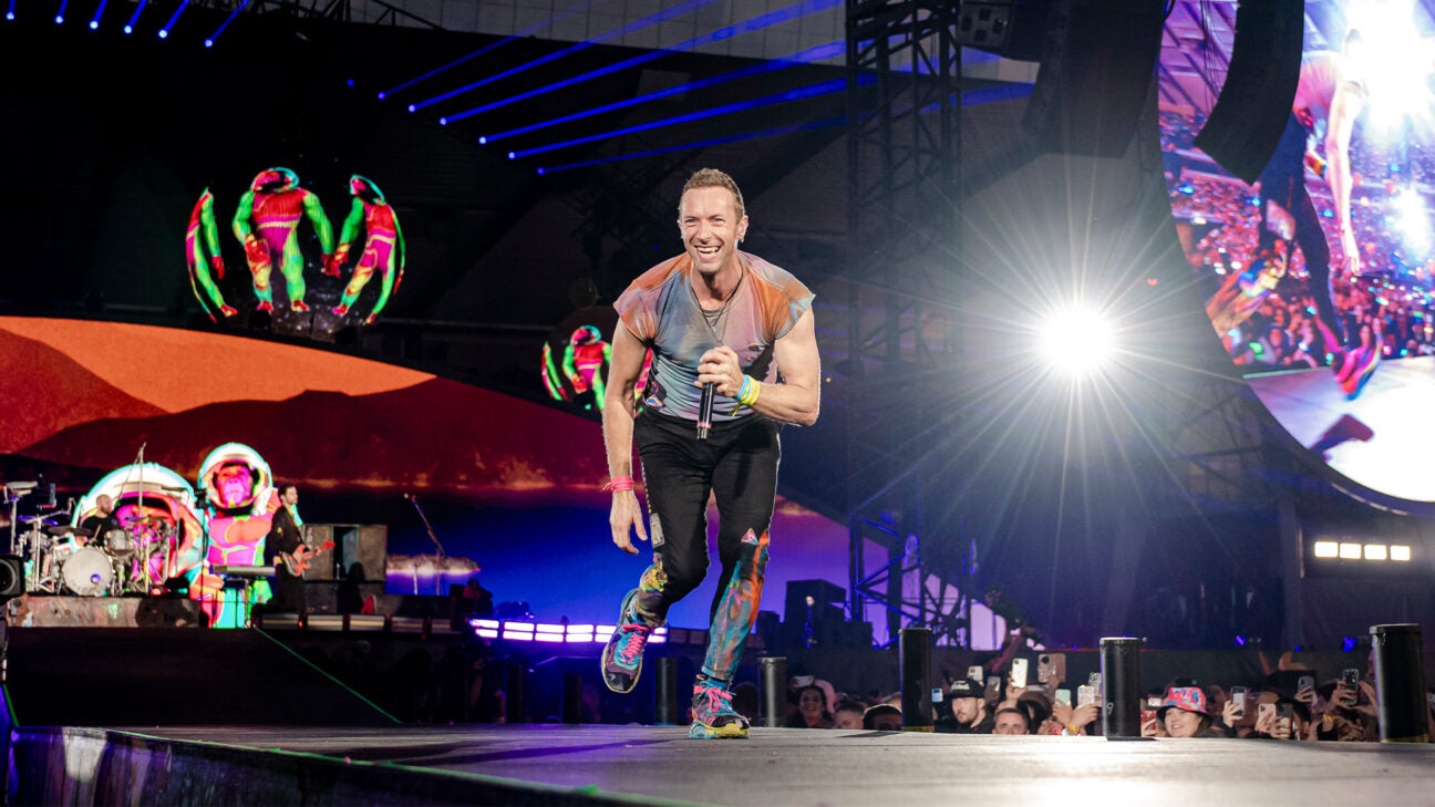 Chris Martin, lead singer of Coldplay, seen at a concert.