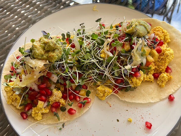 Spicy-Sweet Tofu Tacos with Pomegranate and Kraut by Chef Tabay Atkins